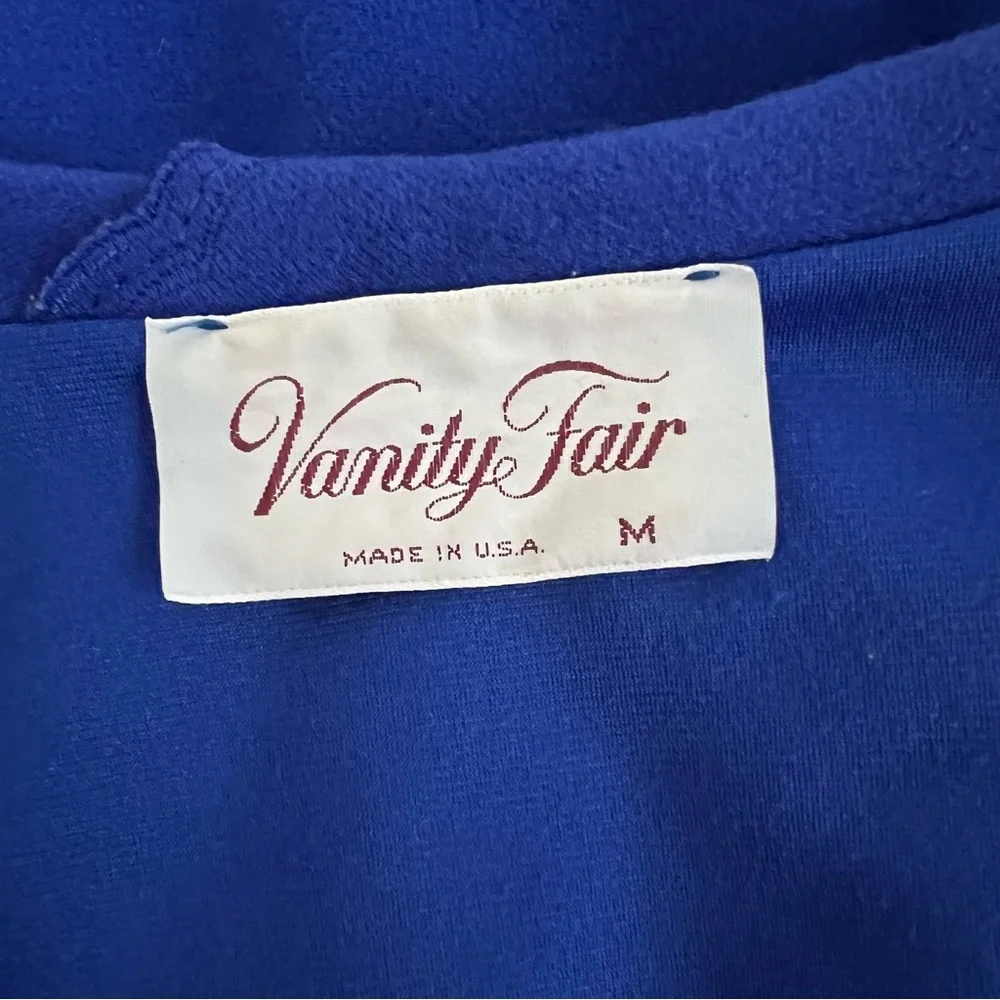 Vanity Fair Vintage Royal Blue Velour Robe House Dress Size Medium 1/2 Zip